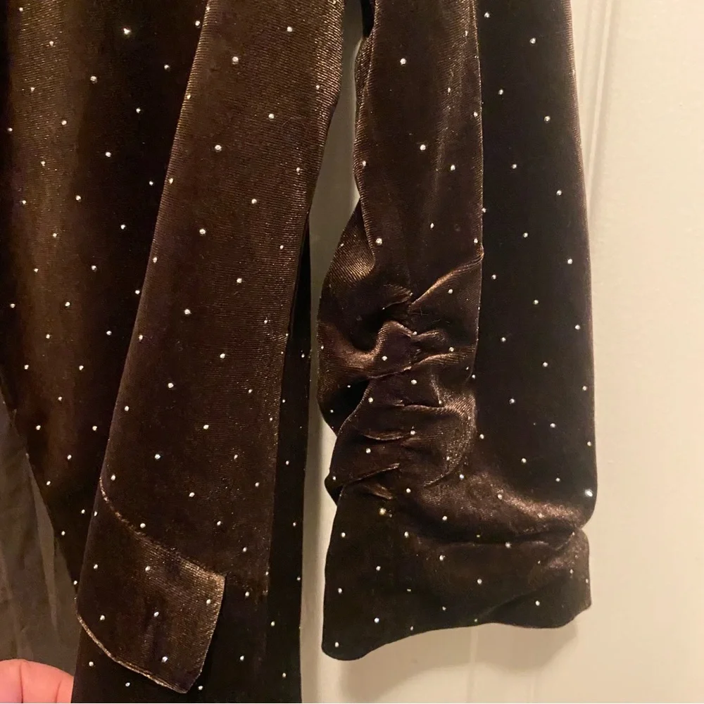 Skies Are Blue Brown Rhinestone Velvet Blazer & Pant Set - Picture 10 of 16